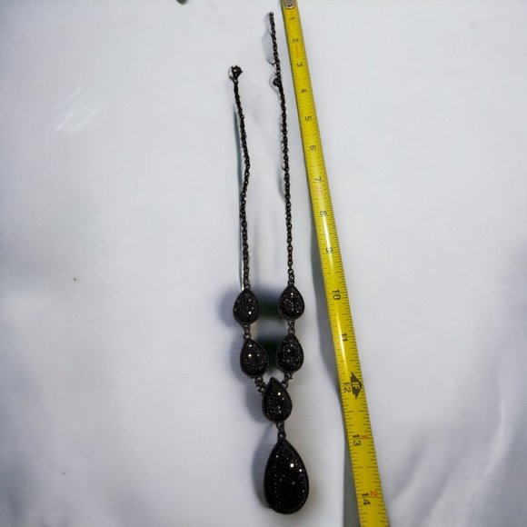 Statement Black Diamante Teardrop Black Stone and Chain Elegant Night Out - Picture 4 of 4